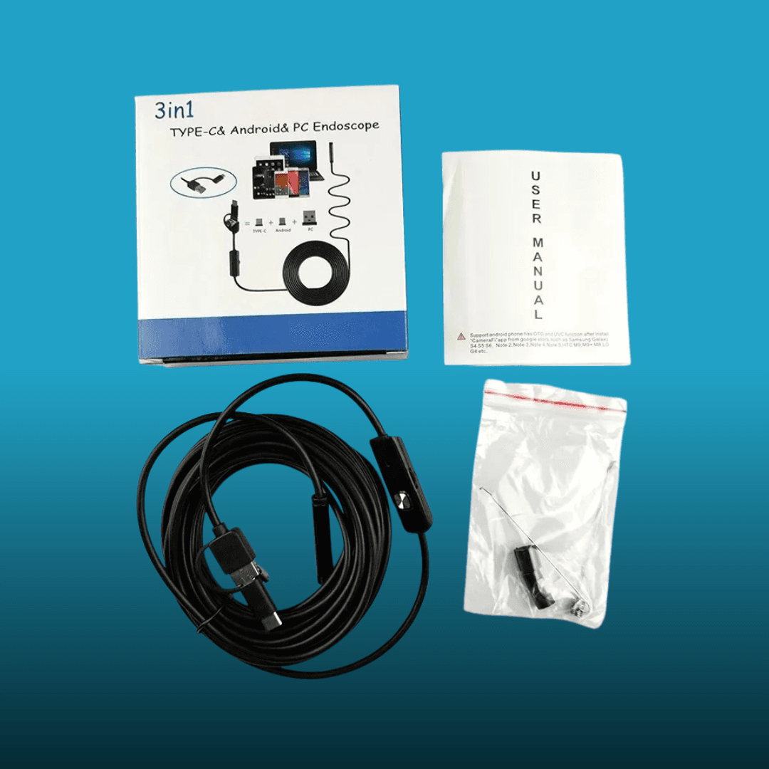 📷 كاميرا منظار تفتيش 3 في 1 Type-C & Android & PC Endoscope – كابل 10 متر